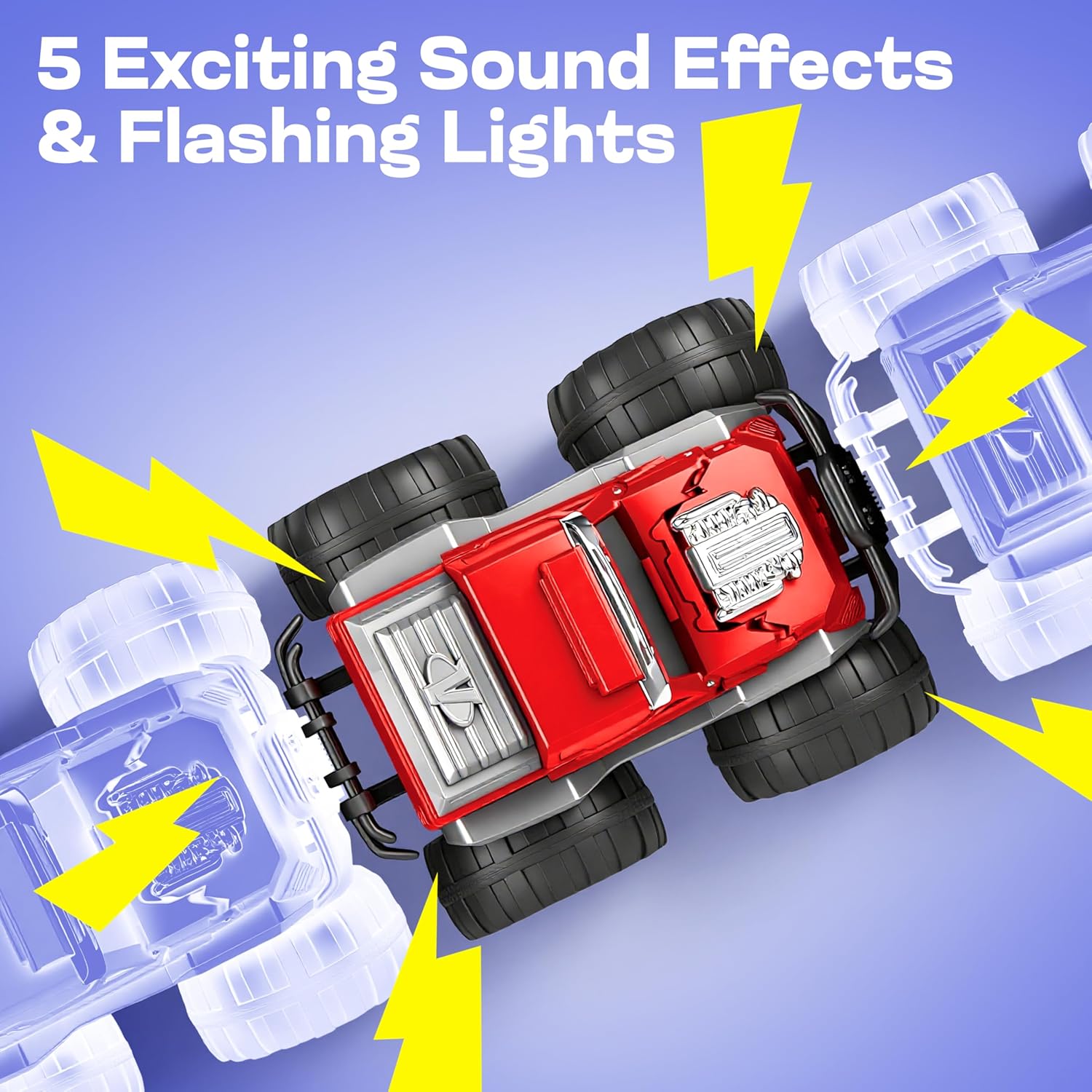 Jova Vroomix 2 Pack Smash & Bump Monster Truck Toys, Crashing Cars with Crash Sounds and Flashing Lights for Toddler Toys Age 3 4 5 6 7 Boy Easter Basket Stuffers Birthday Gifts - Image 4