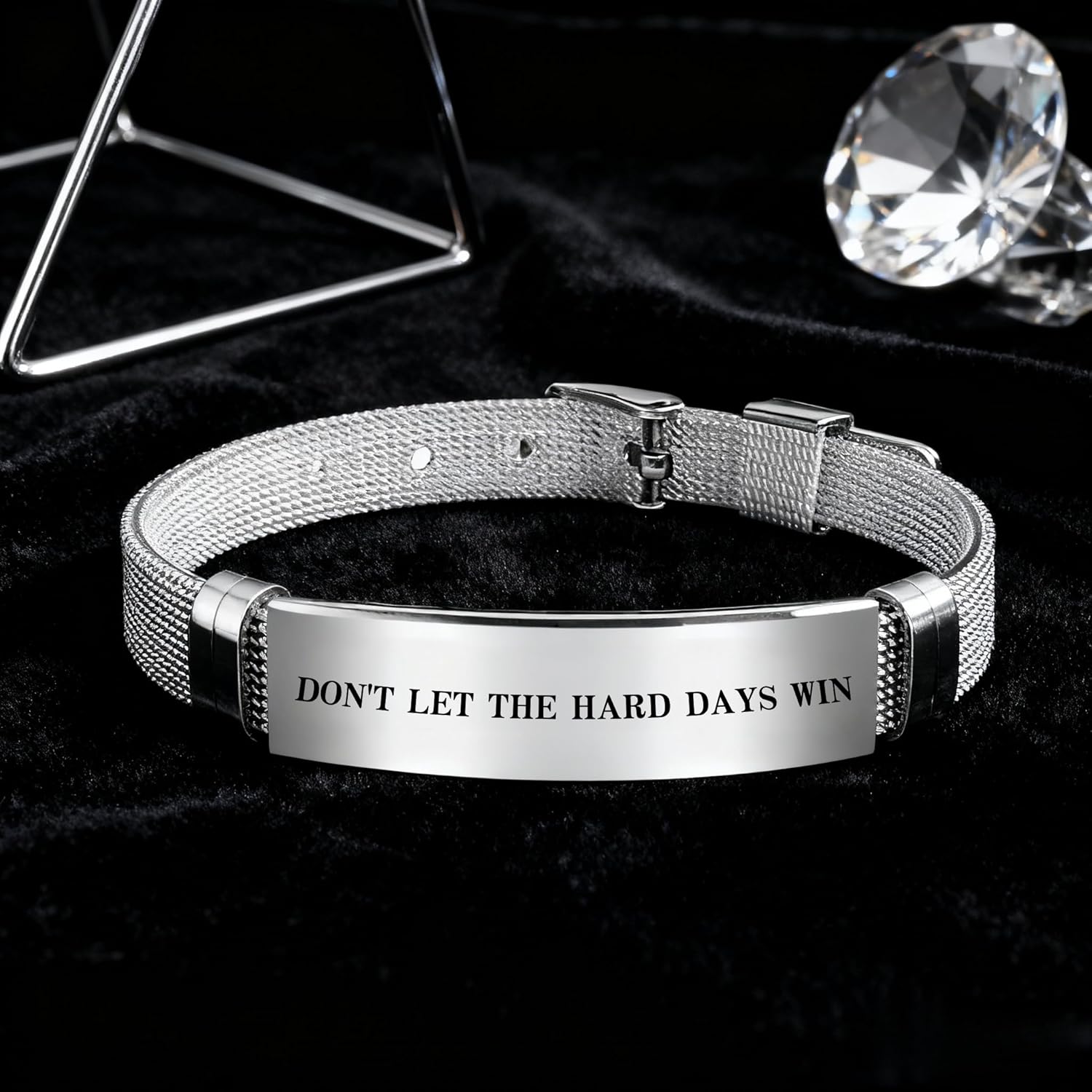 Dont Let The Hard Days Win Motivational Tube Bracelet For Women Man, Friendship Gift Card Wrap Stainless Steel Adjustable Buckle Silver Black Bracelets To My Daughter Son Jewelry - Image 3
