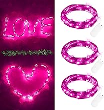 Pink Fairy Lights Battery Operated for Valentines Day 6.6Ft 20LED Copper Wire String Lights for Valentines Decorations, Anniversary, 3 Packs