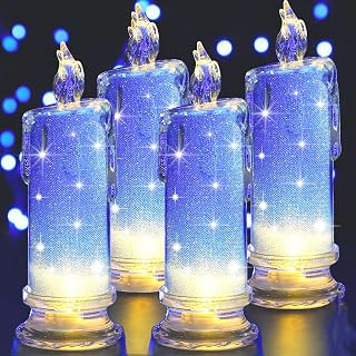 Velas LED de 7 cm x 18 cm con batería interior, pilar LED, velas eléctricas falsas, velas de plástico falsas, para jardín, boda, Navidad, San Valentín y decoración de fiestas, color azul, juego de 4