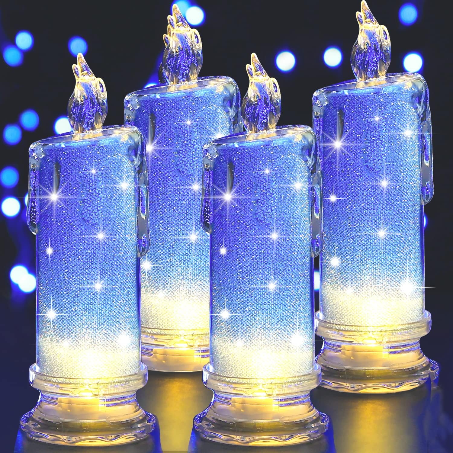 Velas LED de 7 cm x 18 cm con batería interior, pilar LED, velas eléctricas falsas, velas de plástico falsas, para jardín, boda, Navidad, San Valentín y decoración de fiestas, color azul, juego de 4