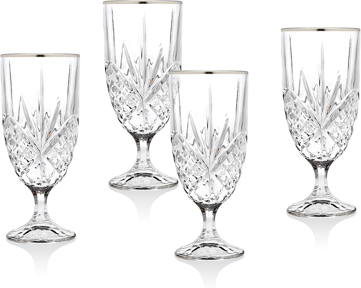 Godinger Iced Tea Beverage Glasses, Dublin, Platinum Rim, Set of 4 Mixed Drinkware