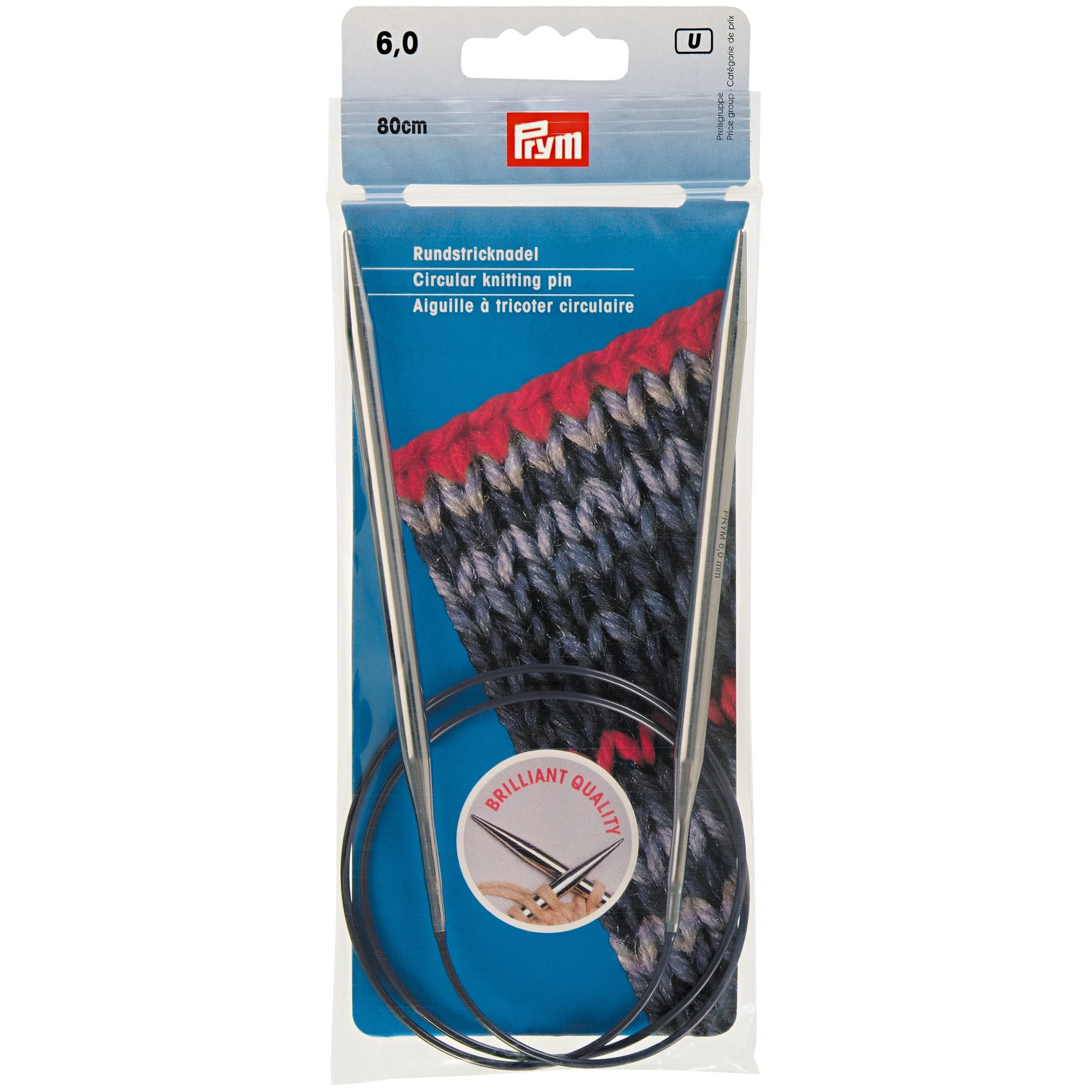 Prym Circular Knitting pins brass 80 cm 6.00 mm silver col