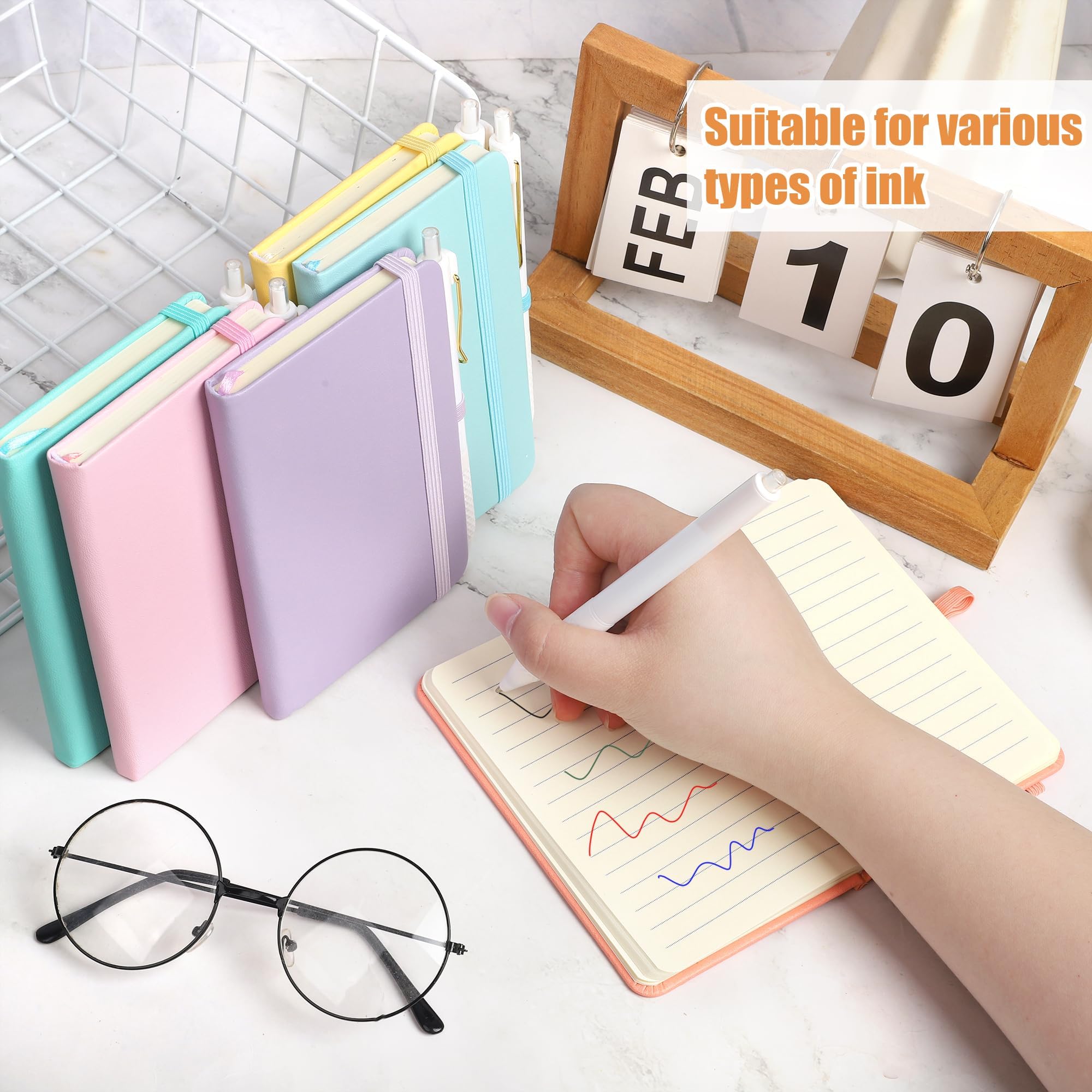 Aodaer 50 juegos de cuadernos de bolsillo con bolígrafos, 160 páginas, 3.5 x 5.5 pulgadas, mini cuaderno rayado A6 de cuero de tapa dura con soporte para bolígrafo para la escuela, oficina, multicolor