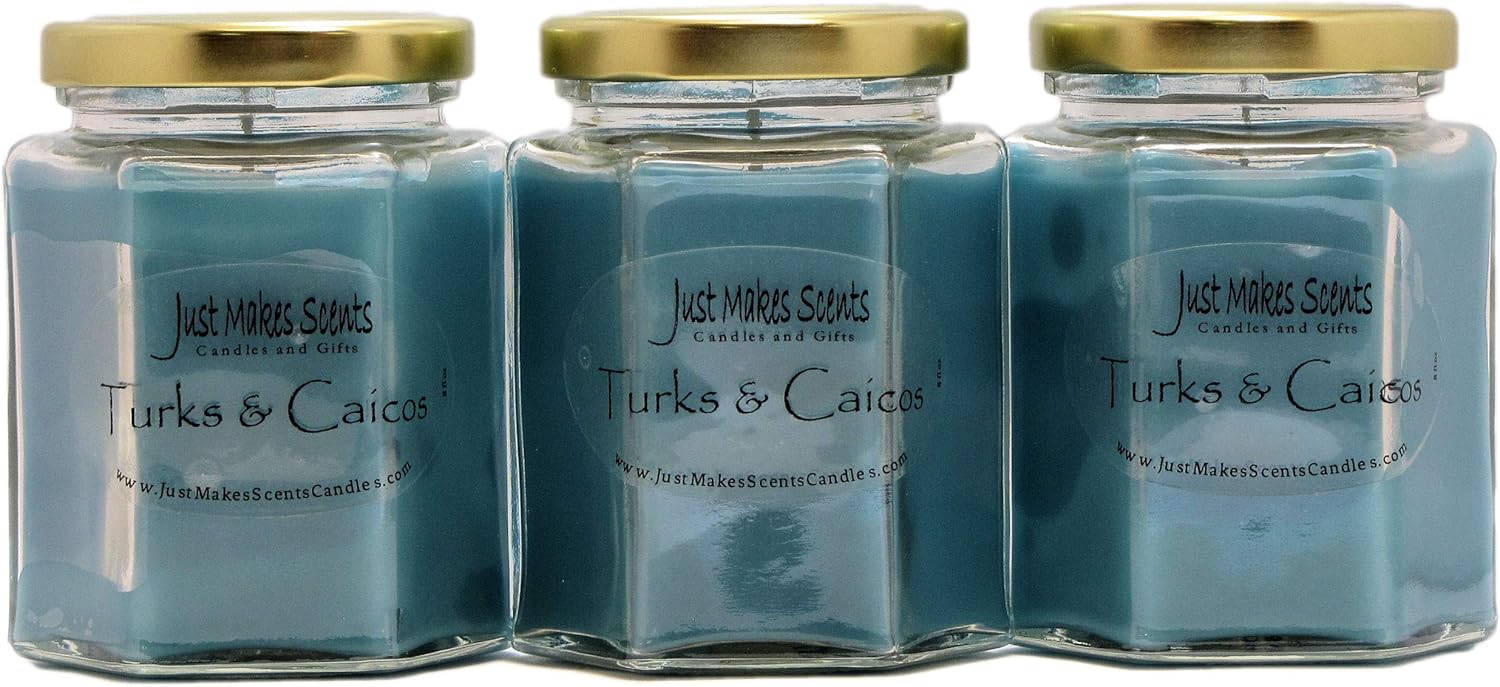 3 Pack - Turks & Caicos Scented Candles- Tropical Fruit Fragrance - Hand Poured in The USA by Just Makes Scents (8 oz)