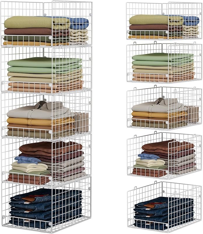 5-Tier Stackable Closet Storage Shelves, Closet Organizers and Storage Basket, Foldable & Stackable Closet Organizers for Closet System, Space-Saving Closet Shelf for Home ,White(Patent No. 30022416)