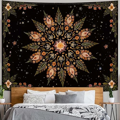 Miniatura 9 de Fowocu Tapiz vertical de mariposa y flores, tapiz colgante para pared, floral de luna y estrellas, tapiz de pared de Tarot negro estético con flores