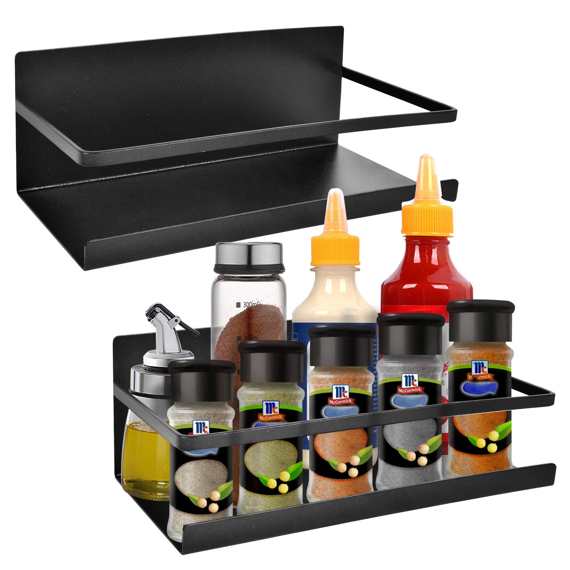 Magnetisches Gewürzregal, 2 Stück, Gewürzregal, Wandhalterung, einstöckig, Kühlschrank, Gewürzaufbewahrungsregal für Olivenöl, Speiseöle, Salz, Pfeffer, perfekter Platzsparer für Küche,