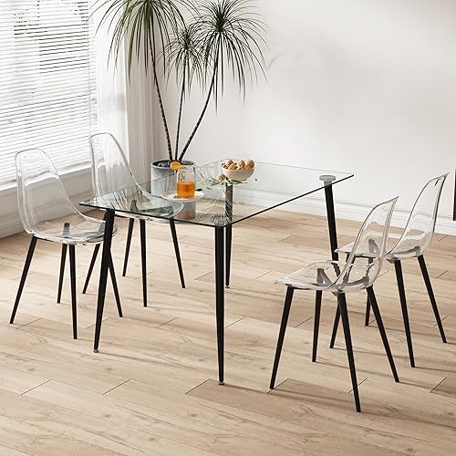 Miniatura 3 de Juego de 4 sillas de acrílico fantasma, sillas de comedor transparentes con asiento transparente, modernas sillas de comedor de mediados de siglo,
