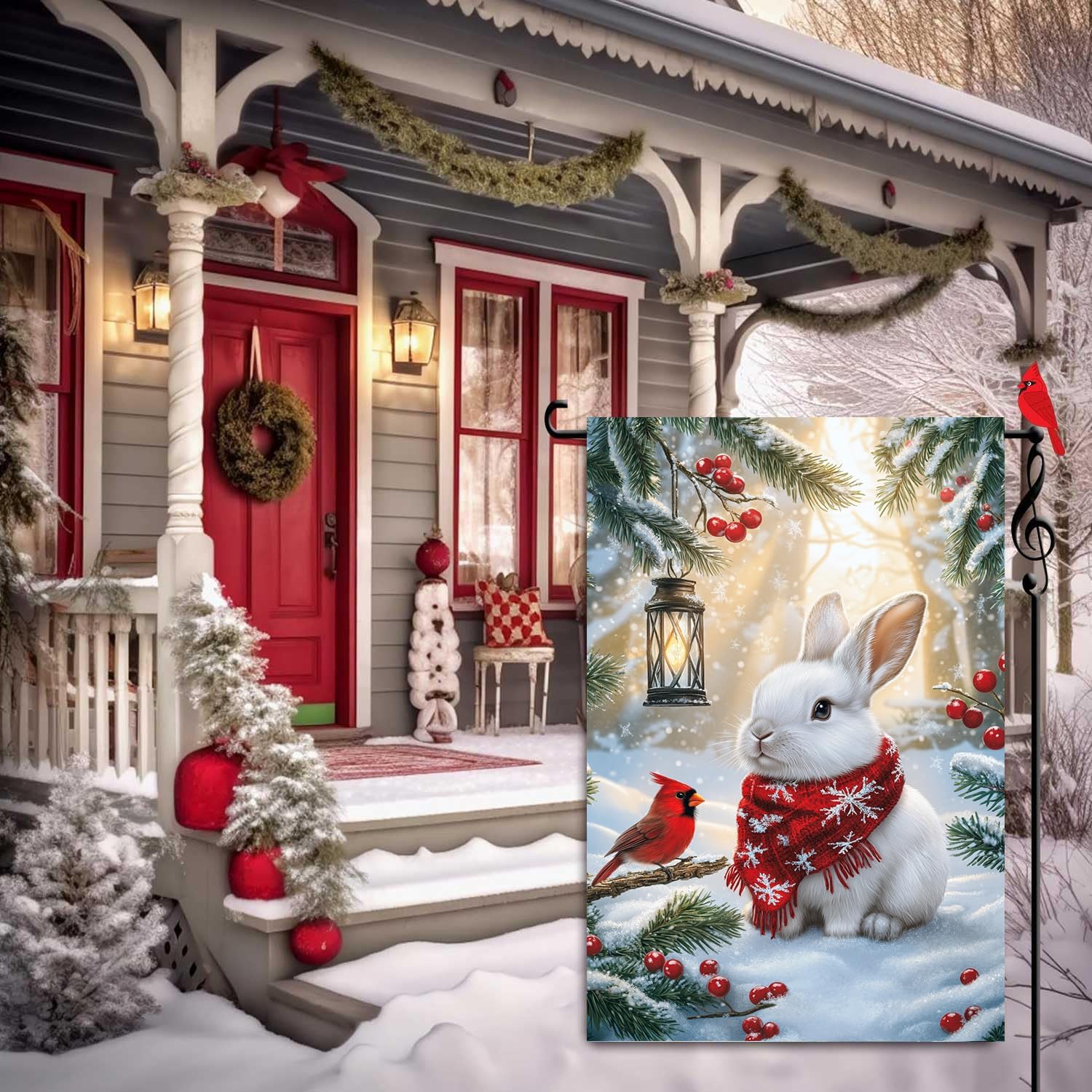Winter Garden Flags 12x18 Inch Double Sided, Small Burlap Holiday Farmhouse Rustic Snow Bunny Cardinal Garden Flag Christmas Winter Decorations Outdoor Yard Lawn Porch Flags for Outside - Image 2