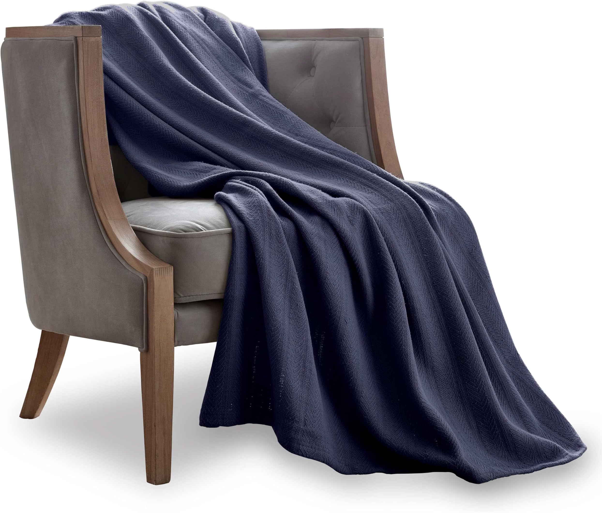 Vellux 100% Cotton Blanket - Soft, Breathable, Cozy & Lightweight Thermal Blanket All-Season Queen Size Perfect for Layering Bed, Couch & Sofa - Hotel Quality (90 x 90 Inch, Blue)