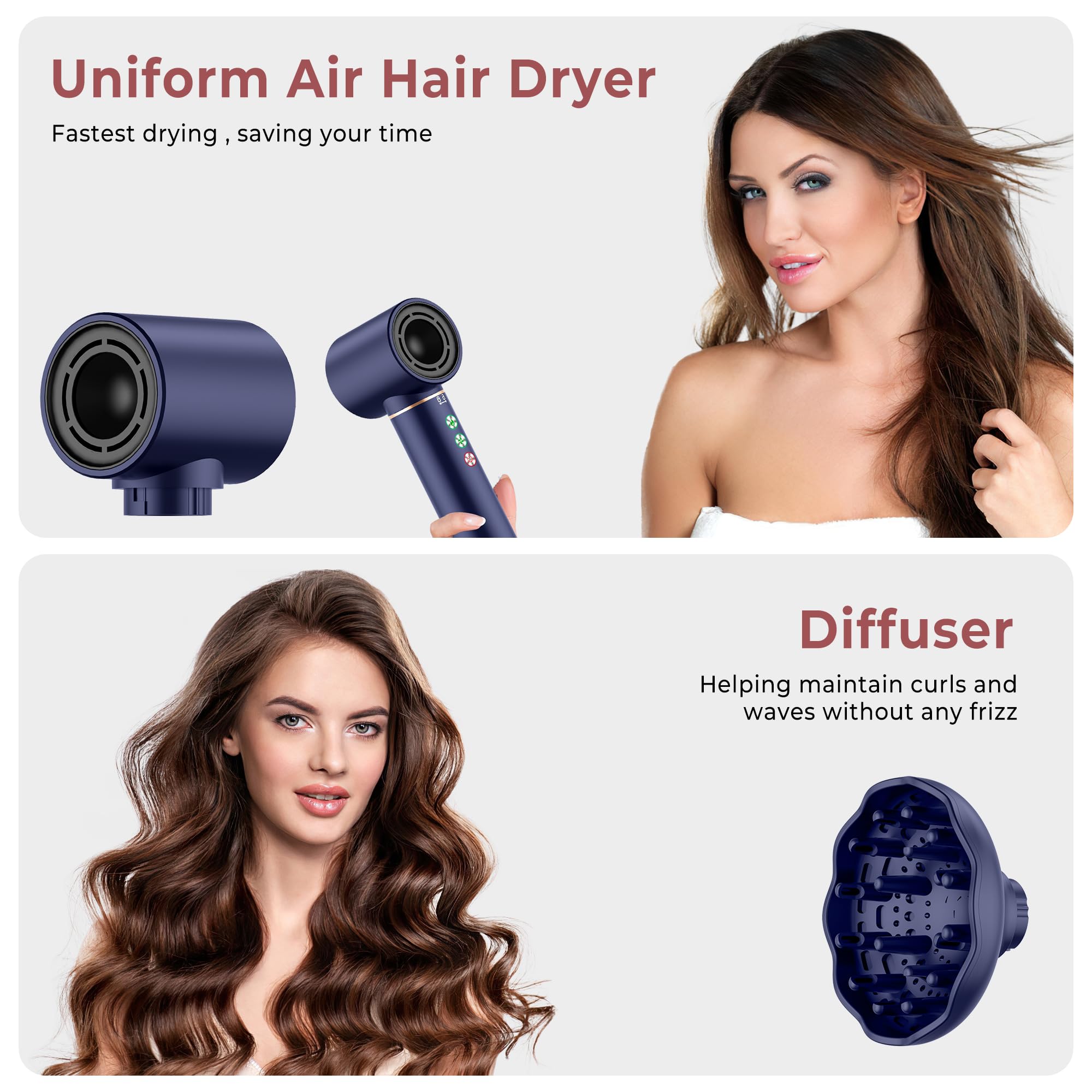 Air Styler 7 in 1 Hair Styler set, 110000 U/Min Haartrockner 1300W High Speed Föhn Mit Diffusor, Warmluftbürste, Lockenstab Automatisch, Glätteisen, Zum Styling, Volumisieren, Locken und Glättenair