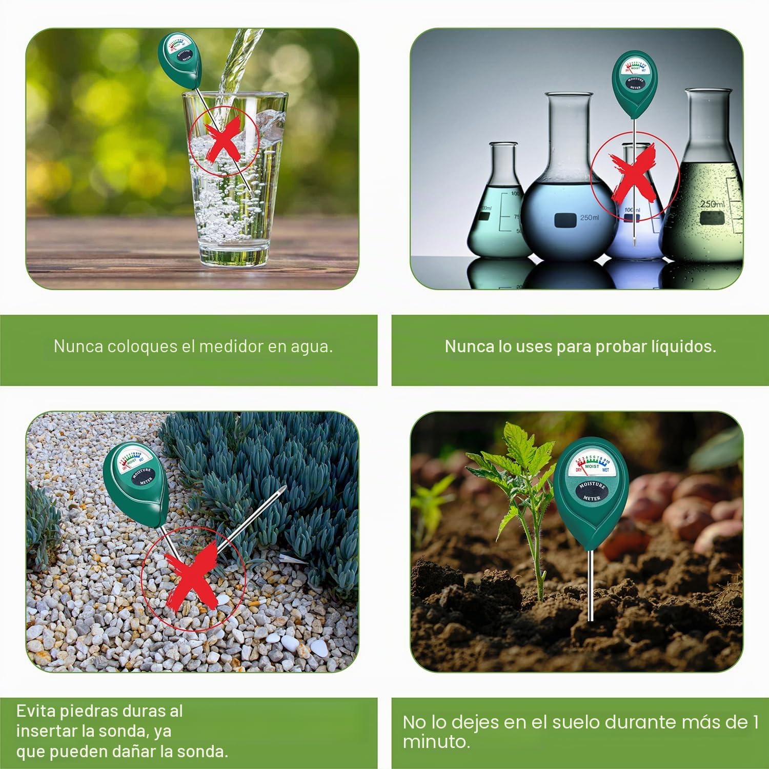XLUX medidor humedad plantas, higrómetro de suelo, monitor de riego de flores, para plantas de interior y exterior, no se necesitan baterías