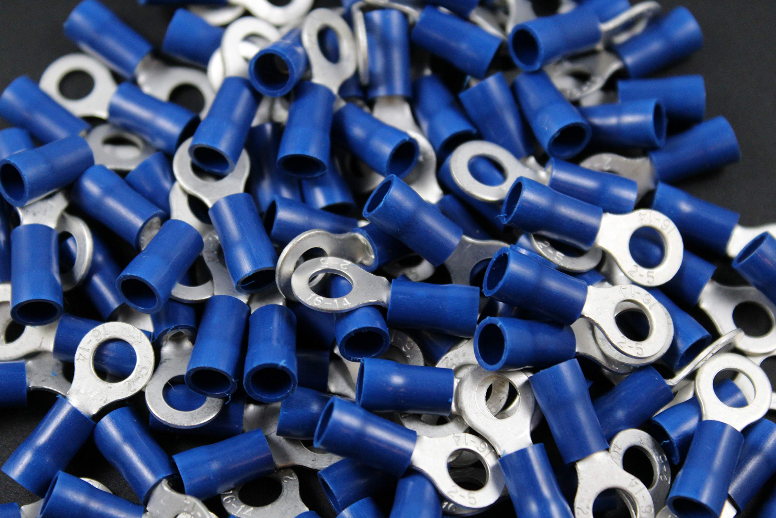 14-16 Gauge Vinyl Ring # 10 Connector 200 PK Blue Crimp Terminal AWG GA CAR SUV