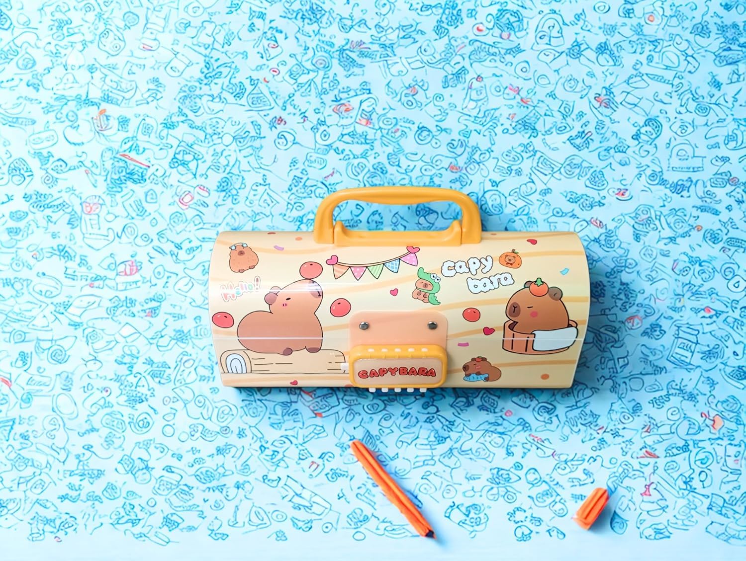 Alokik Enterprise Capybara Themes Kids Pen & Pencil Box | Suitcase Style Password Lock Pencil Case, Multi-Layer Pencil Box, Boys, Girls, Stationary Organizer Case, Return Gift for Kids 3