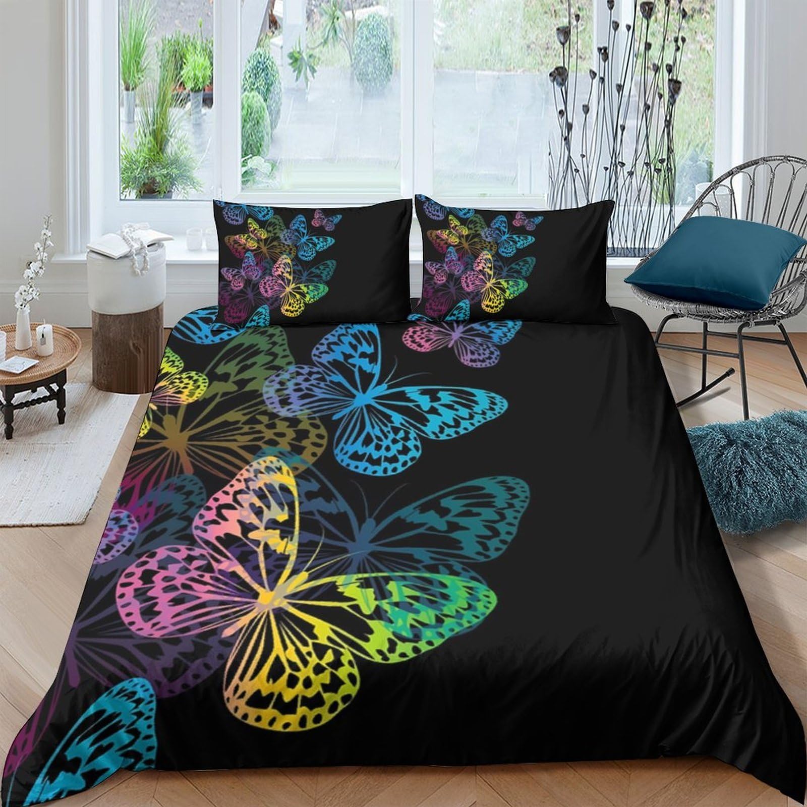 Ctjqhvkz Style-2 3D Printed Colorful Butterfly Fitted Sheet Microfiber Soft Breathable Rainbow Bed Cover For Bedroom Dorm Decor Single（135X200cm）