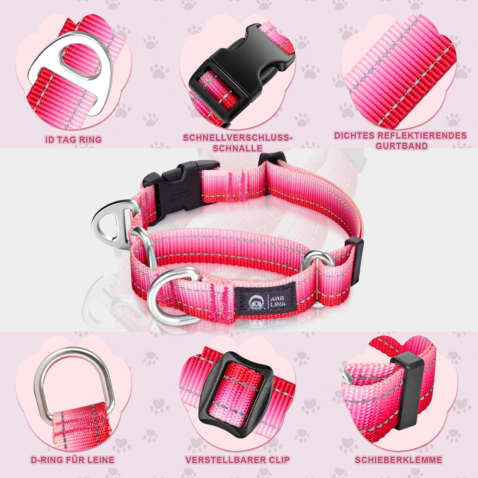 Martingale-Halsband Für Hunde – Reflektierend, Nylon, Verstellbar Mit Schnellverschluss Für Kleine Bis Große Rassen