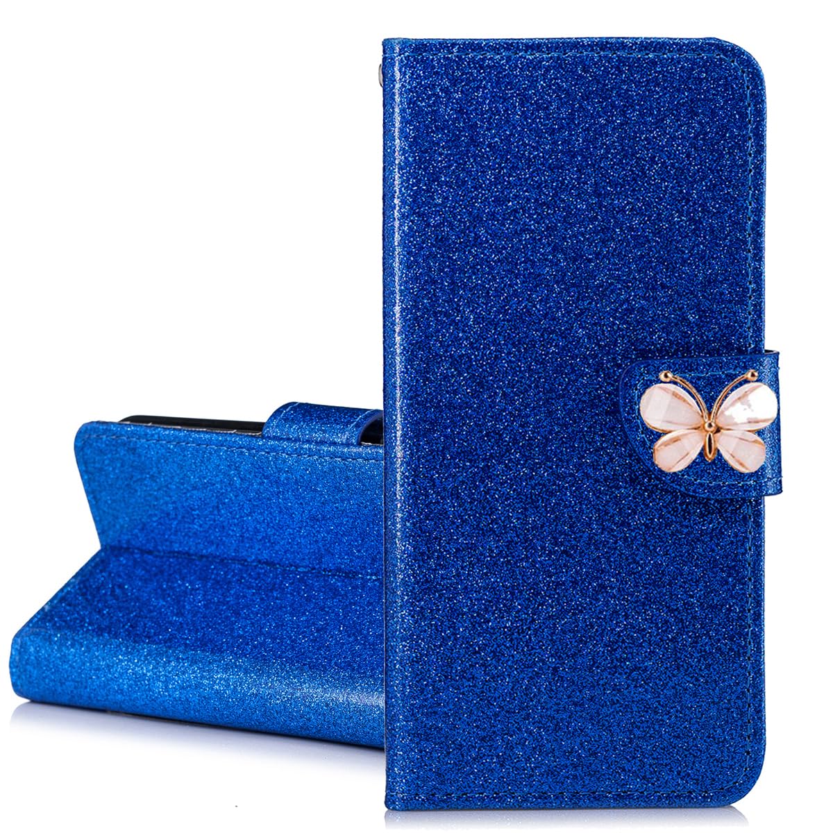 Brillantini Portafoglio Case compatibile con iPhone 11 Bling Glitter Brillantini blu Shiny Flash Leather Case Shell Wallet PU Brillanti 3D Amorevole Strass Cover compatibile con iPhone 11