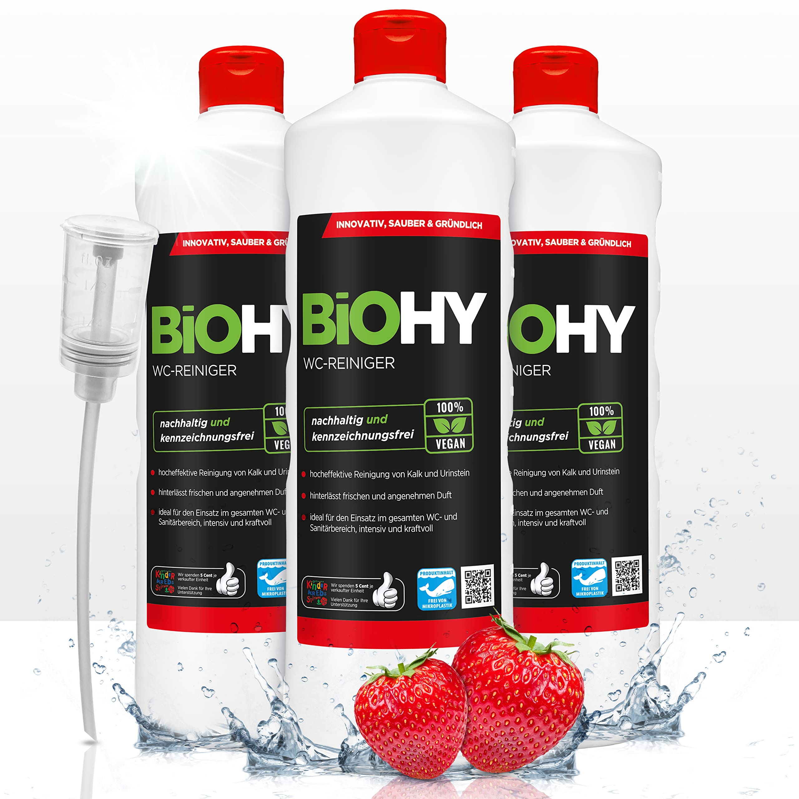 BiOHY Nettoyant WC (3 x 1l Bouteille) + Brosse de toilette | Gel nettoyant visqueux | Concentré | Idéal Contre Le tartre urinaire (WC-Reiniger)