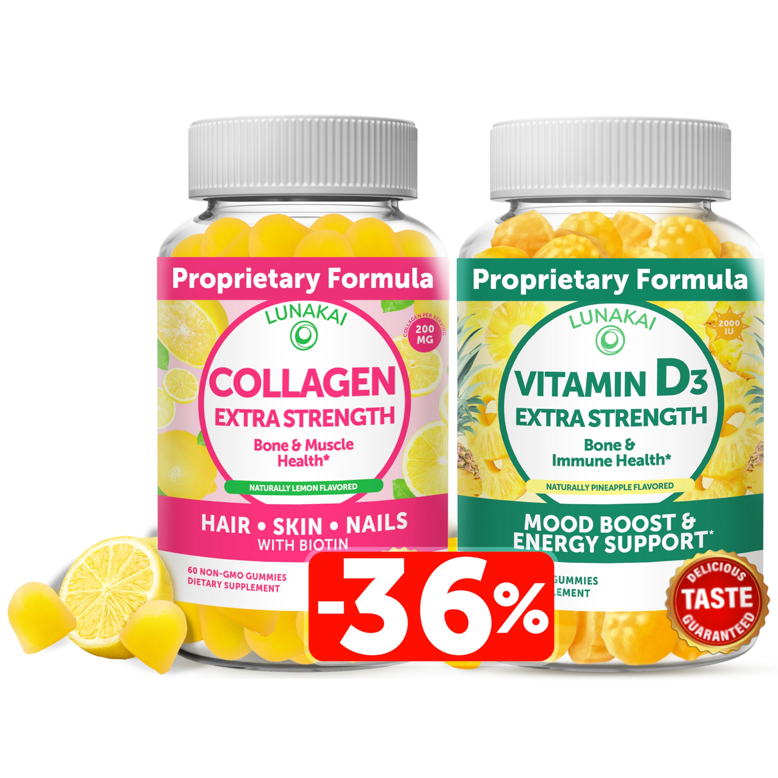 Lunakai Collagen and Vitamin D3 Gummies Bundle - Non-GMO Anti Aging Supplements for Men & Women - Immunity, Bone and Mood Support Gummy for Adults - 30 Days Supply