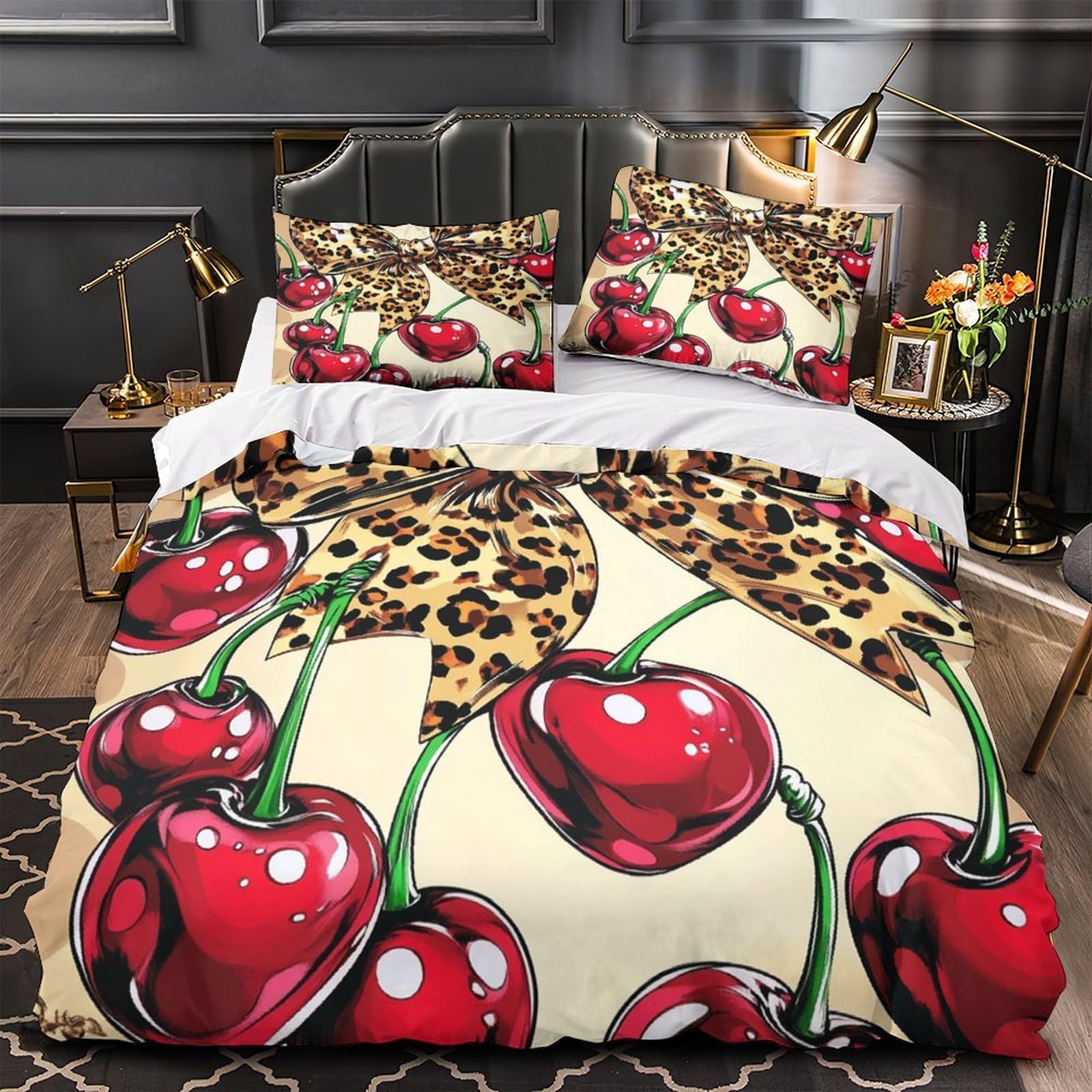 Housse de couette cerise 3D parure microfibre haut de gamme Super King