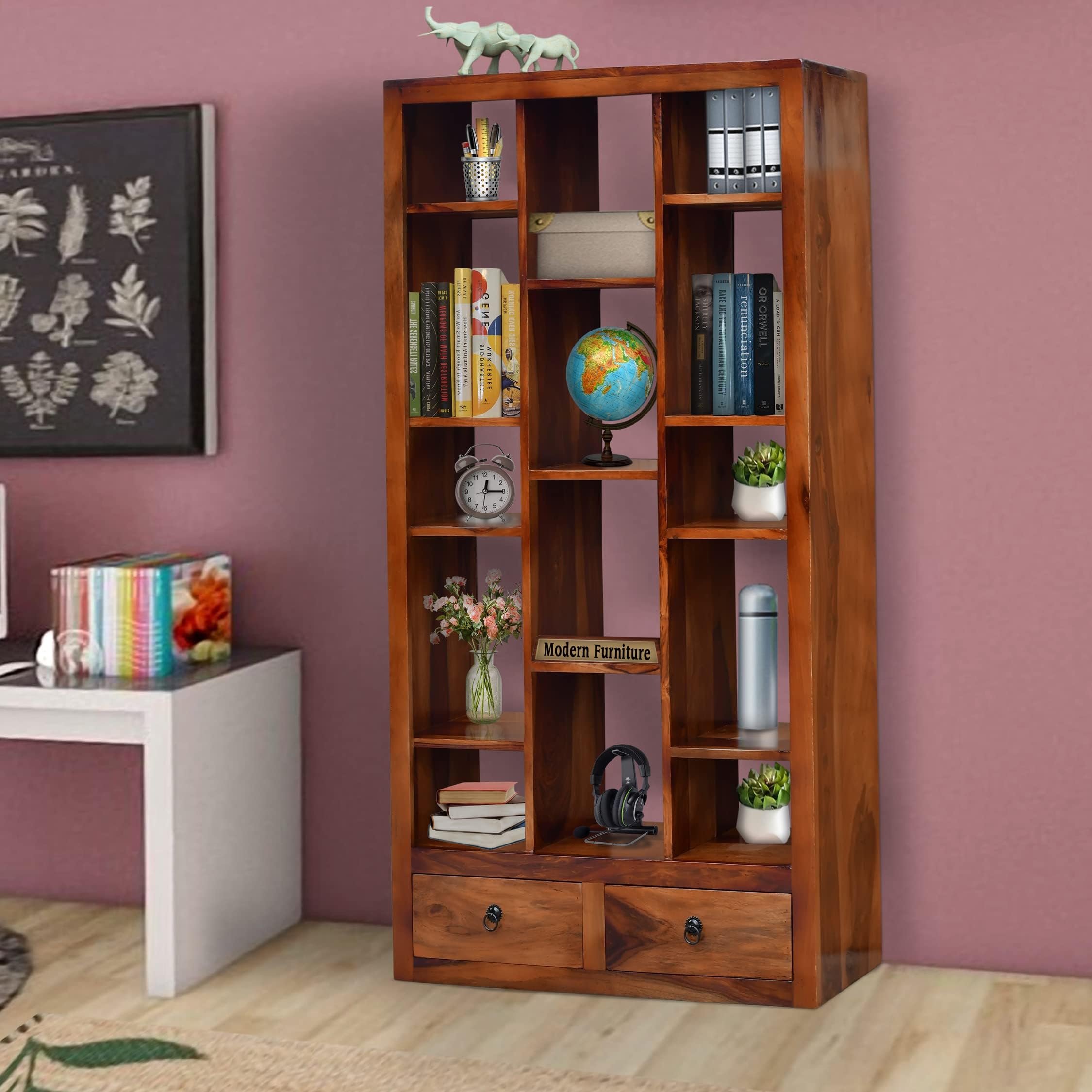 Bestway Ts Tiny Space Sheesham Wood Open Bookcases Shelf With A Set Of