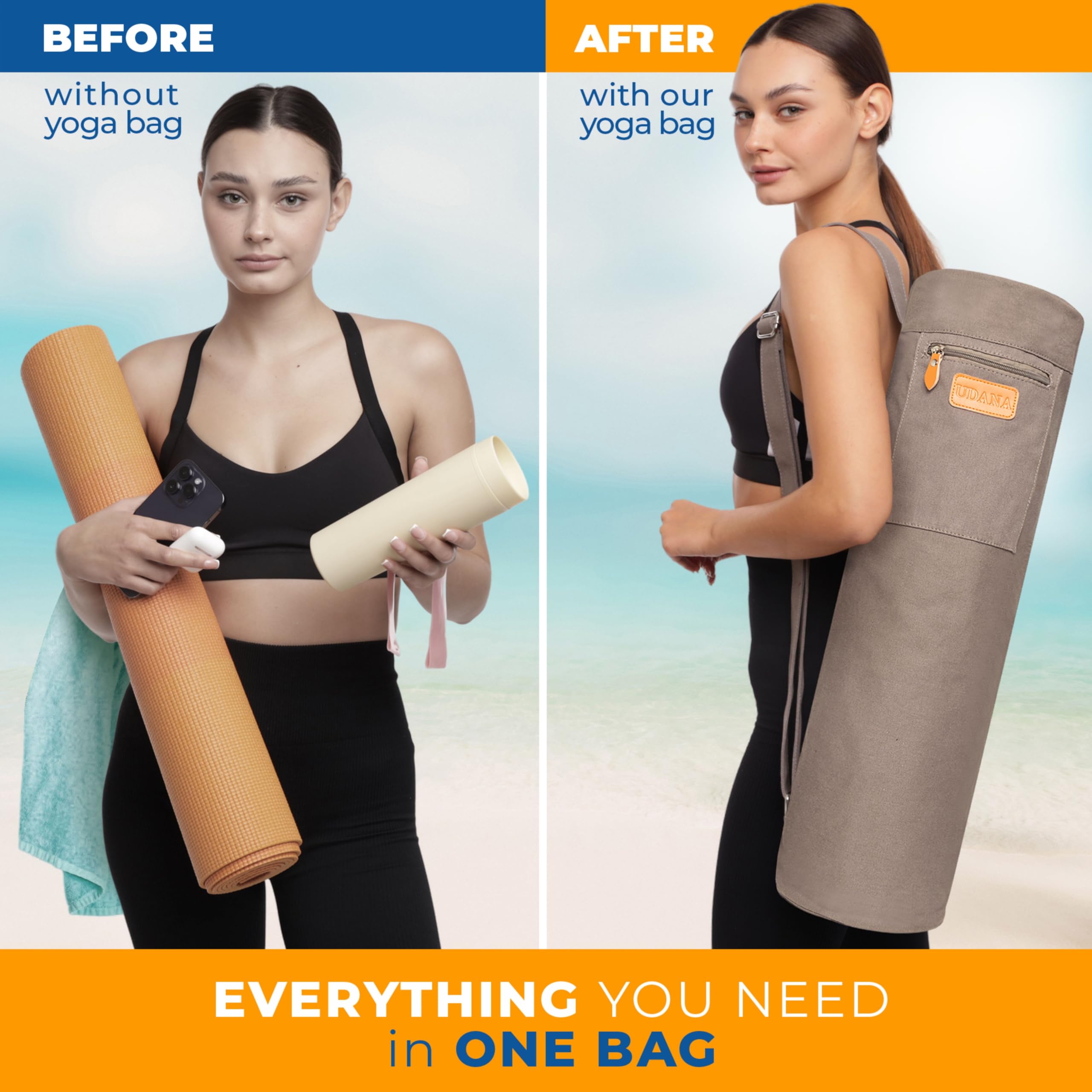 UDANA Yogamatten-Tasche – alle passen – Yogamatten-Tragetasche mit 3 Taschen – passend für alle Mattengrößen – Reisen, Studio, Fitnessstudio