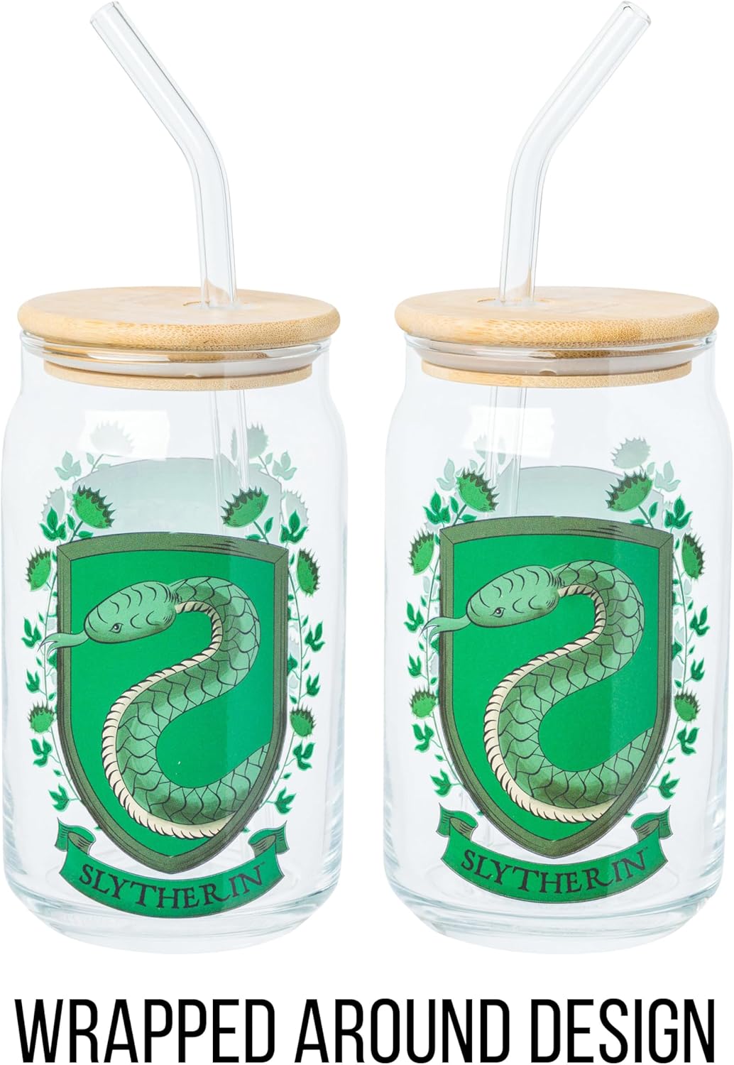 Silver Buffalo Harry Potter Slytherin House Crest Glass Tumbler with Bamboo Lid and Glass Straw, 16 Ounces - Image 5