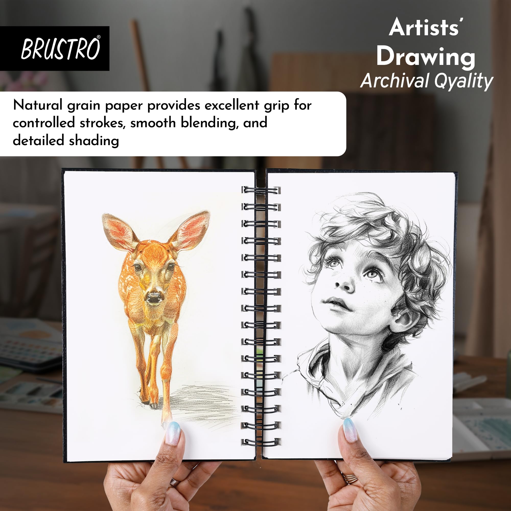 Brustro Artists' Sketch Book Wiro Bound, Size A5 (5.8x8.3 inches), 160 GSM, 116 Pages (Acid Free) | Ideal for Sketching,Shading,Drawing with Pencil,Charcoal,Graphite — Amazon image 4