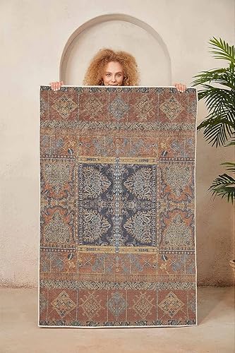 Miniatura 4 de LaModaHome Alfombra antideslizante Alfombra étnica marrón, suave, lavable a máquina, alfombra para dormitorio, interior y exterior, alfombra de