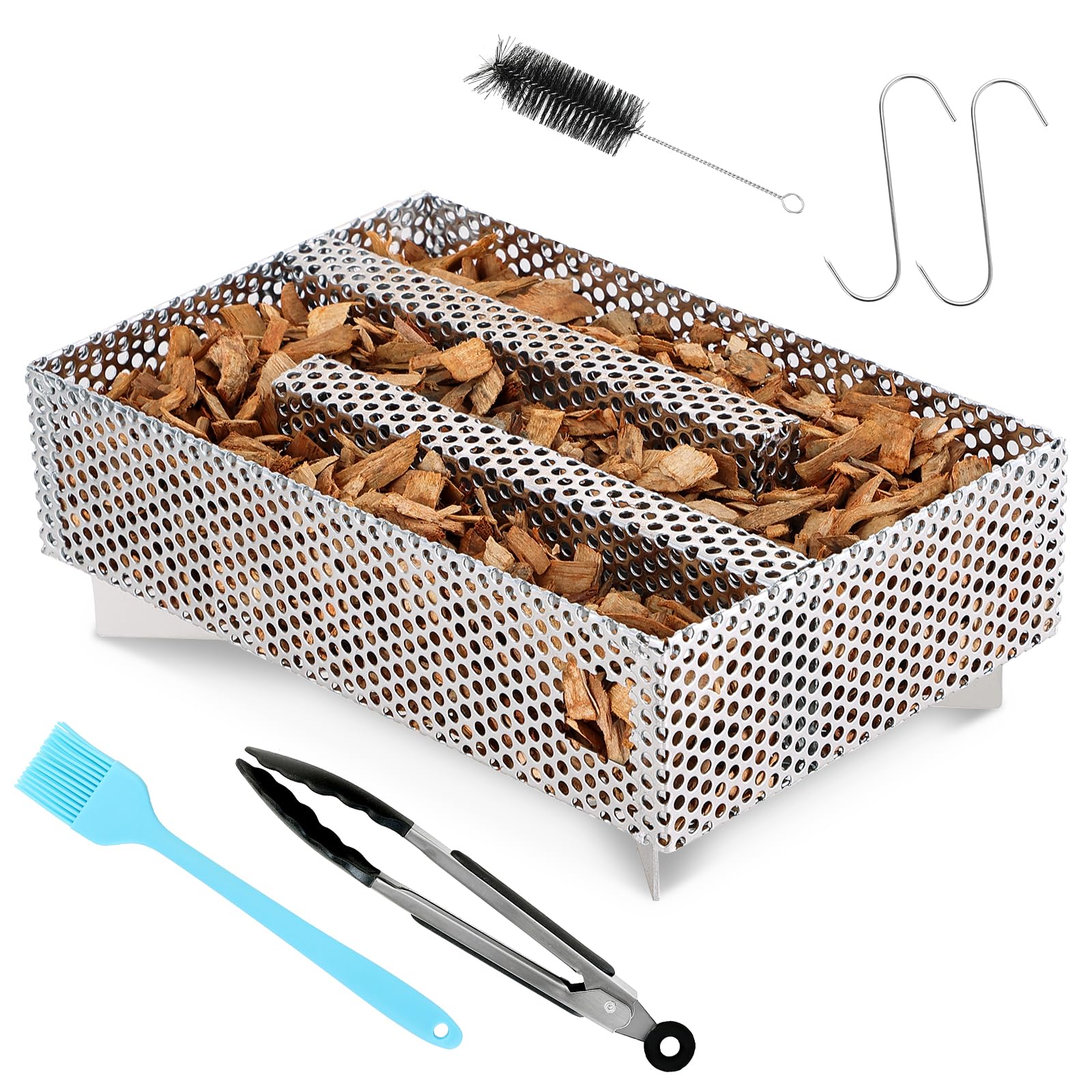Bandeja de ahumador de pellets de 12 horas, 5 x 8 pulgadas, como tubo de humo para ahumar pellets, para ahumar carne caliente y fría, pescado, queso y cerdo, compatible con cualquier parrilla o