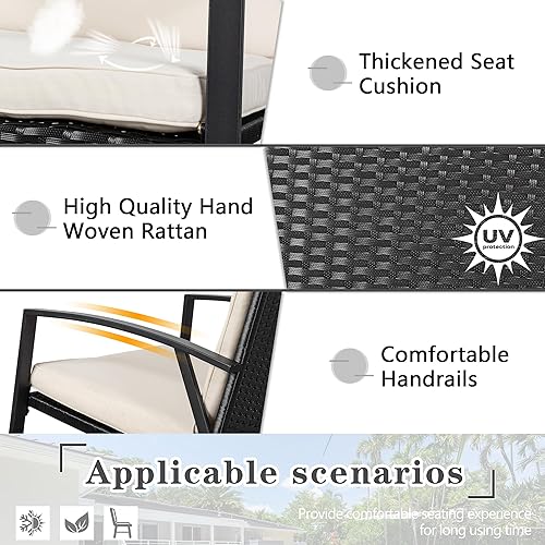 Miniatura 10 de Shintenchi Juego de 3 piezas de bistró mecedoras para exteriores, muebles pequeños de tela de textileno, sillas mecedoras de porche delantero, juego