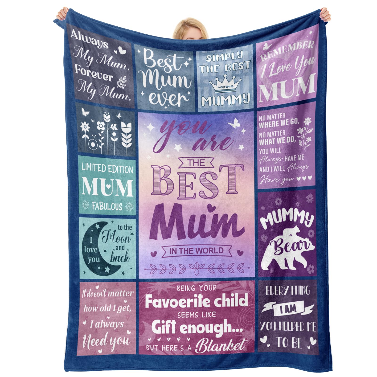 Hakumata Mum Birthday Gifts, Soft Mum Blanket - 50" x 60" Cozy Blanket with Heartfelt Quotes for Mum, Mummy on Mother’s Day, Birthday, Christmas