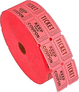 Raffle Tickets Roll - 50/50 Double Tickets Suitable for Classroom Company Reward or Carnivals Concert Entry Events Parties Fundraisers Prizes 1000 Pieces Color Red