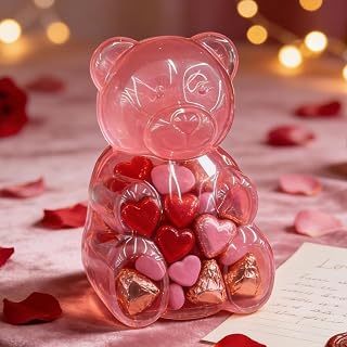 Gummy Bear Container, 16 Inch Clear Gummy Bear Containers, Big Plastic Gummy Bear Shaped Container for Candy, Party Favors & Festive Storage, Valentine's Day by Way to Celebrate (pink)
