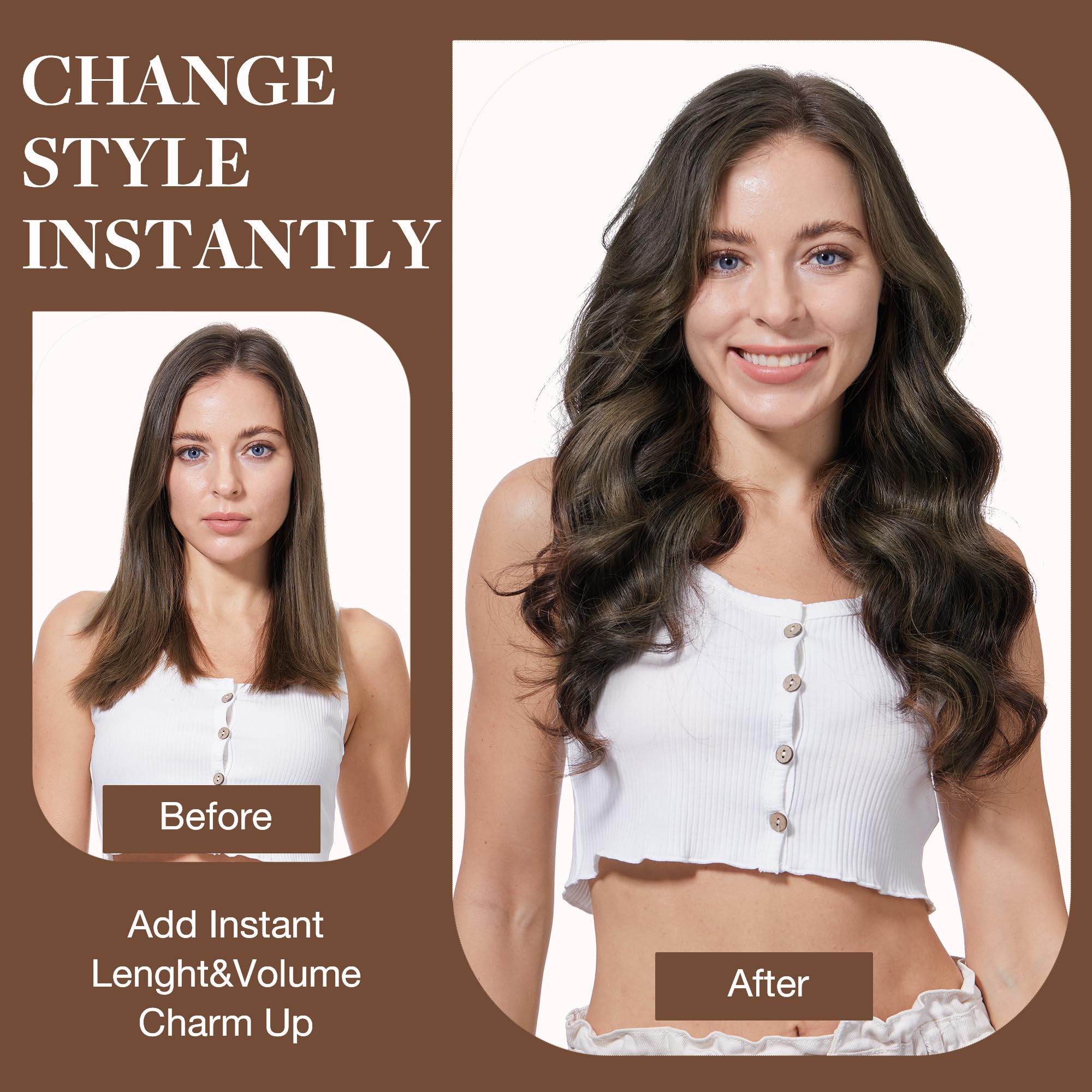 GOO GOO Clip in Hair Extensions Human Hair, 18inch 150g 9Pcs, #2 Dark Brown, Hair extensions for women, Human Hair Extensions Clip in — view 364