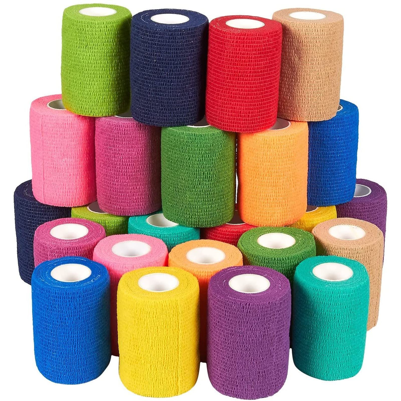 Juvale24-Pack Self Adhesive Bandage Wrap, Cohesive Tape in 12 Colors (3 in x 5 Yards)