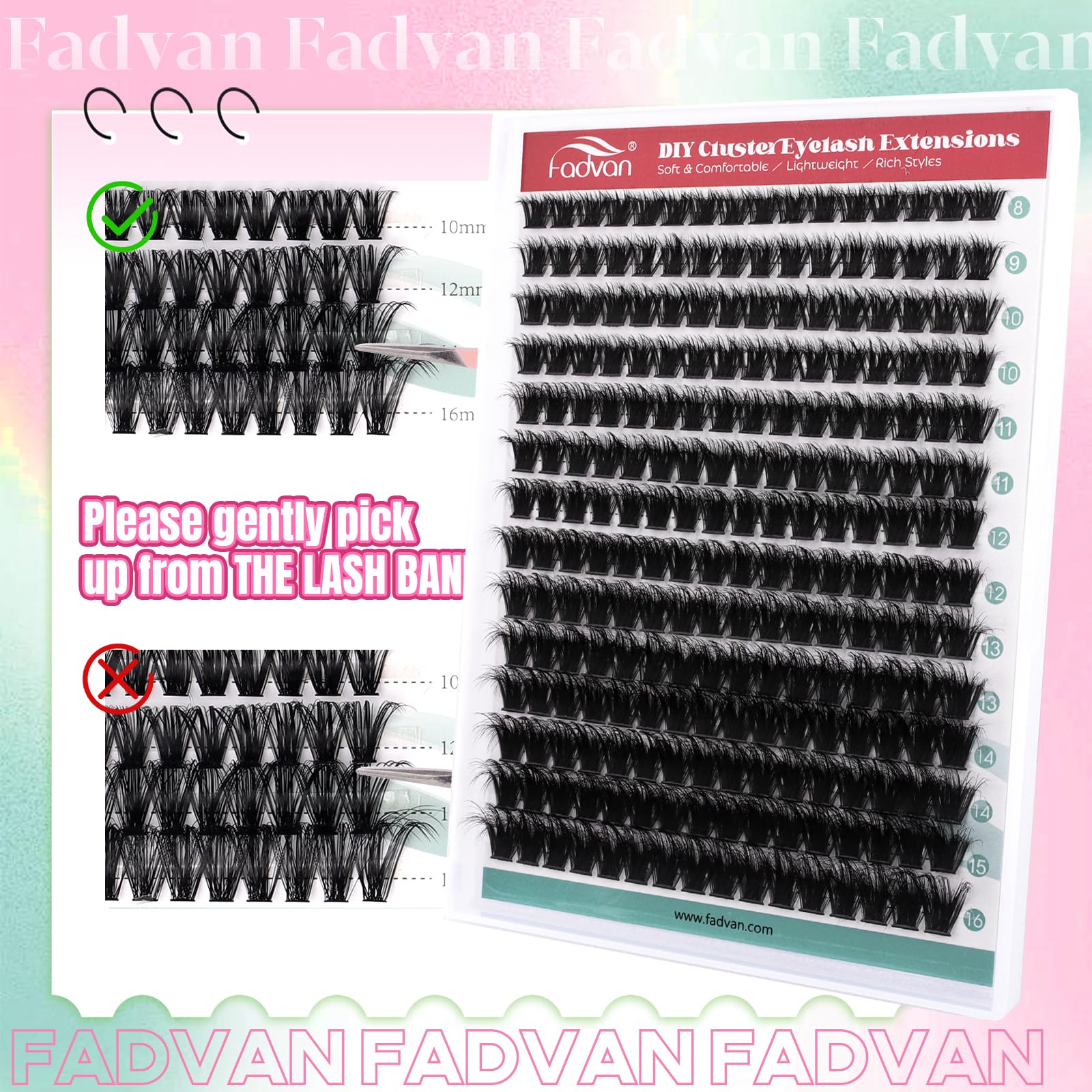 FADVAN Ciglia Finte Ciuffetti Clusters 280Pcs 100D Mix 8-16mm Volume Fai Da Te Extension Ciglia Finte Individuali Naturali DIY(100D-0.07D Curl)