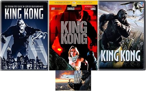 King Kong - Juego de 3 DVD de King Kong de 1933 The Remake 1976 y Peter Jacksons King Kong 2005 incluye tarjeta de arte Kong brillante