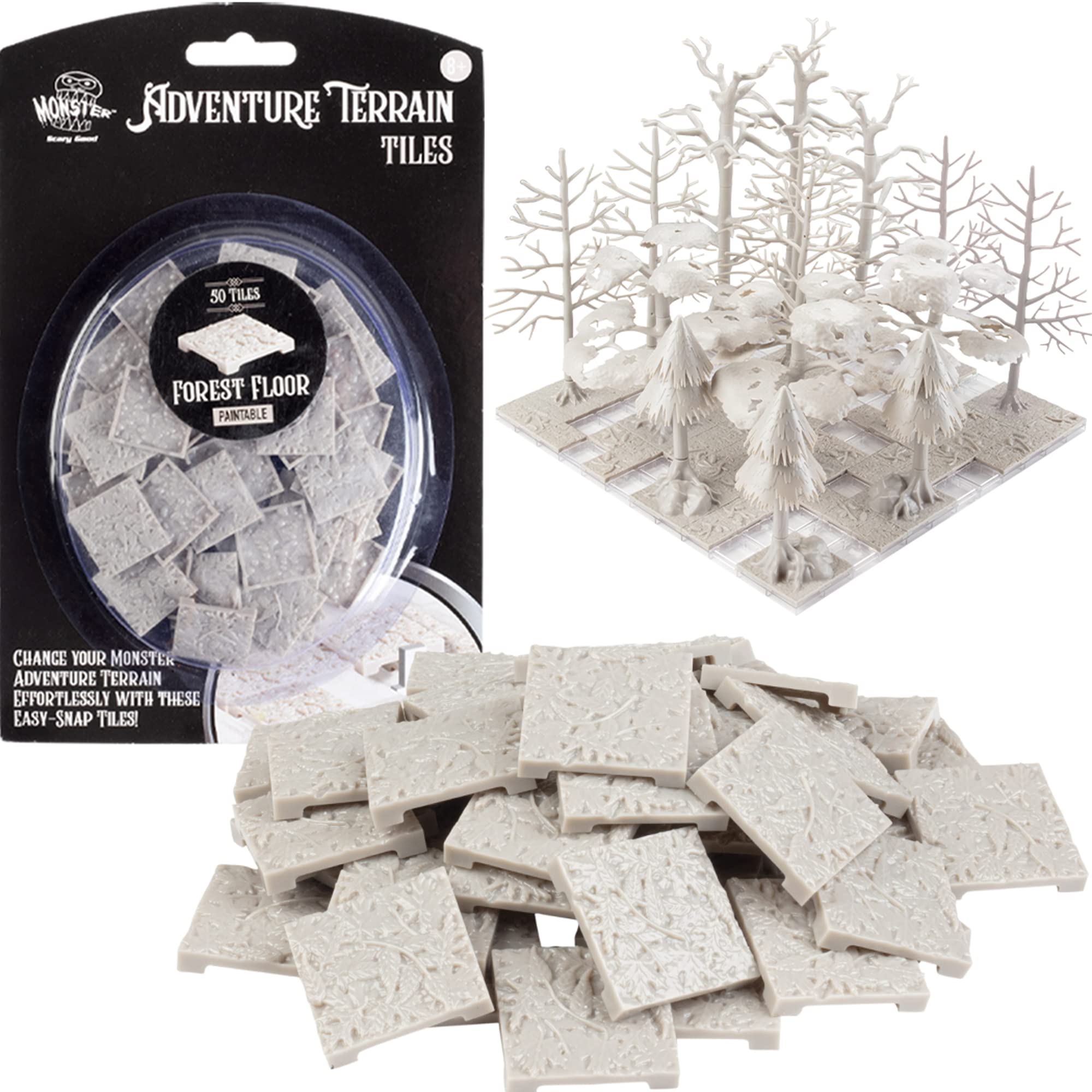 Monster Adventure Terrain- 50pc Forest Floor Tile Expansion Pack- Paintable 1x1” Tile Set- Easy Snap Creates Amazing Tabletop Terrain in Minute- Customize Your D&D and Pathfinder Dungeons Your Way