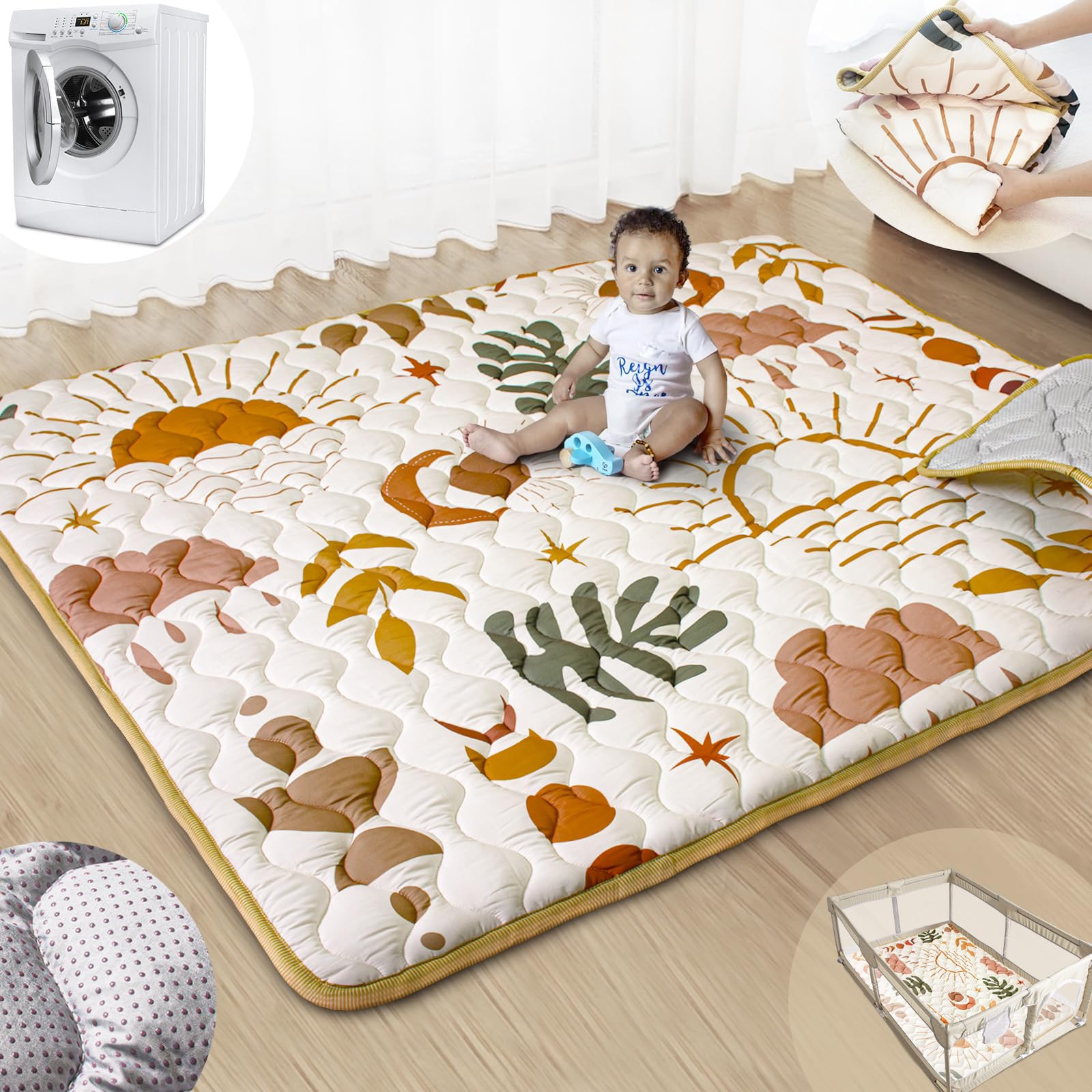 Beavtaens Baby Play Mats for Floor, 71”x59” Upgraded Thickness & Larger Super Soft Playmat for Babies and Toddlers, Foldable Washable, Upgrade
