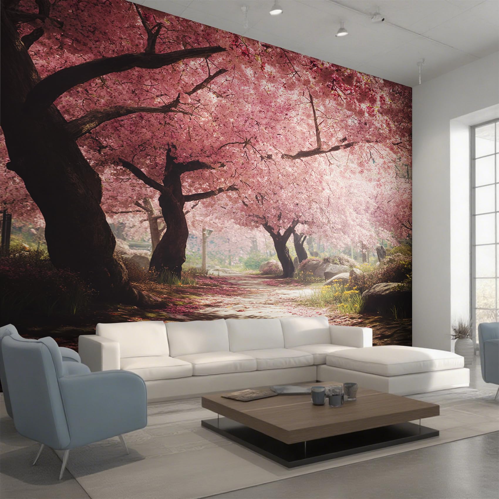 Generisch Vlies Fototapete Kirschblüten Baum 250x175 cm (B x H), Tapete Japanische Rosa Blumen Wandtapete Wohnzimmer Schlafzimmer Vliestapete, Wanddeko Motivtapeten