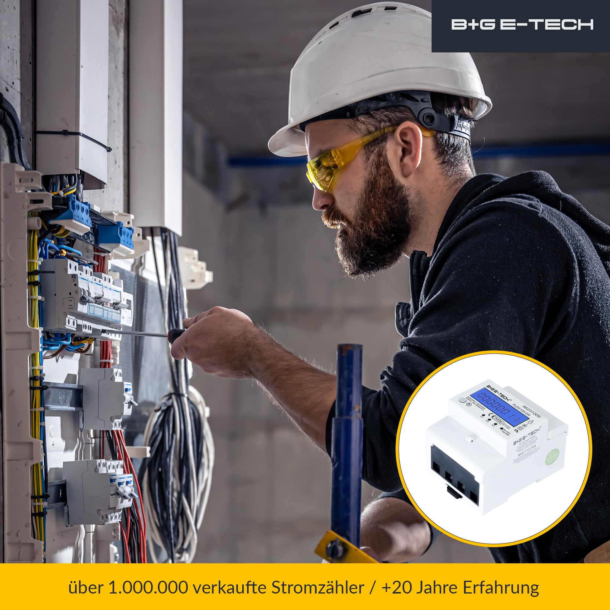 Contatore elettrico [FLDS100-DR] per rotaia con contatore giornaliero (resettabile) e indicatore di carica, contatore di corrente trifase 100 A, 3,9TE, S0, con illuminazione digitale LCD (blu - M26)