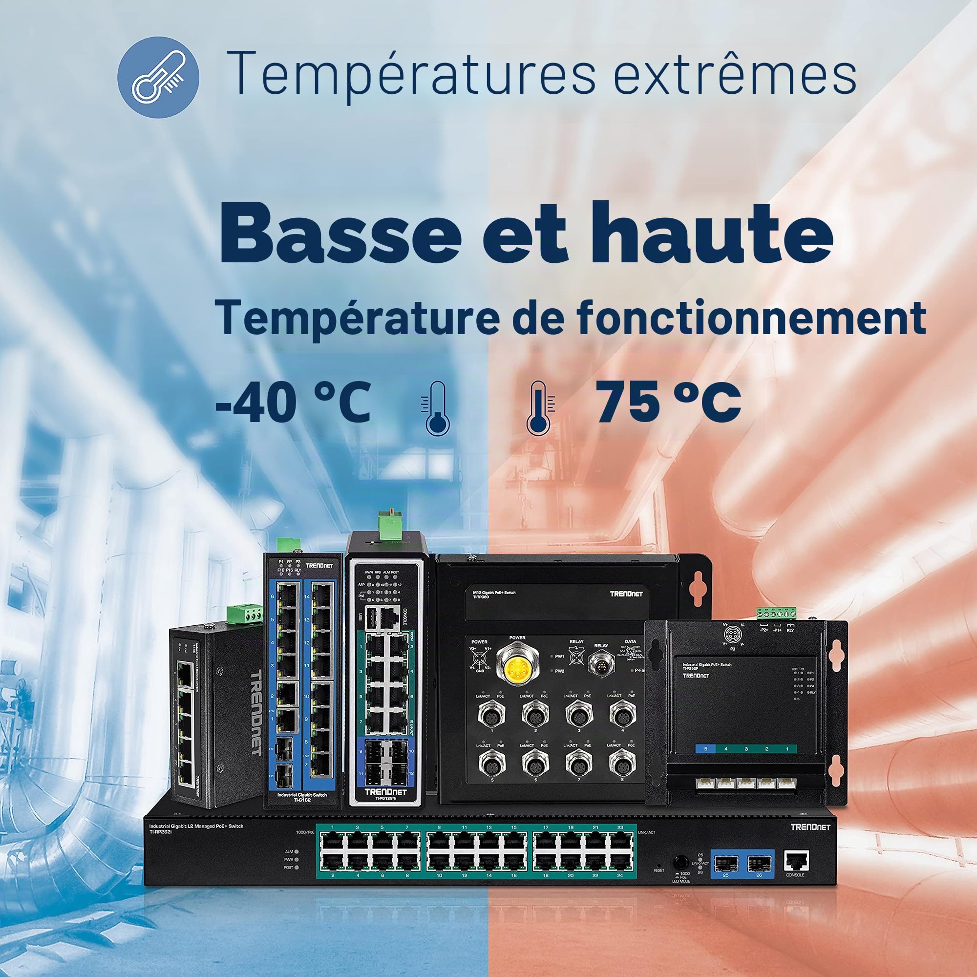 TRENDnet, TI-G162, Commutateur sur rail DIN Gigabit industriel non géré à 16 ports, 14 ports Gigabit, 2 emplacements SFP Gigabit, capacité de commutation de 32 Gbit/s, commutateur réseau Ethernet IP30