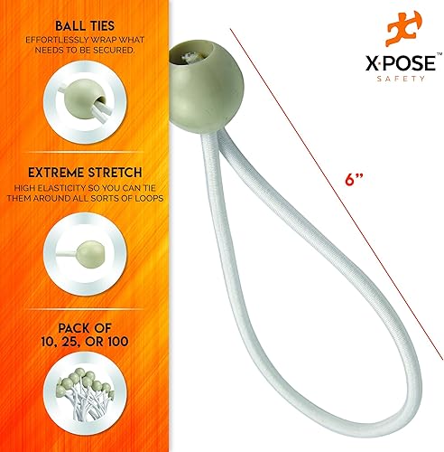 Miniatura 2 de Xpose Safety Cuerdas elásticas de bolas de 6 pulgadas, paquete de 10 cuerdas elásticas blancas resistentes con lazos de bola para toldos, lonas,