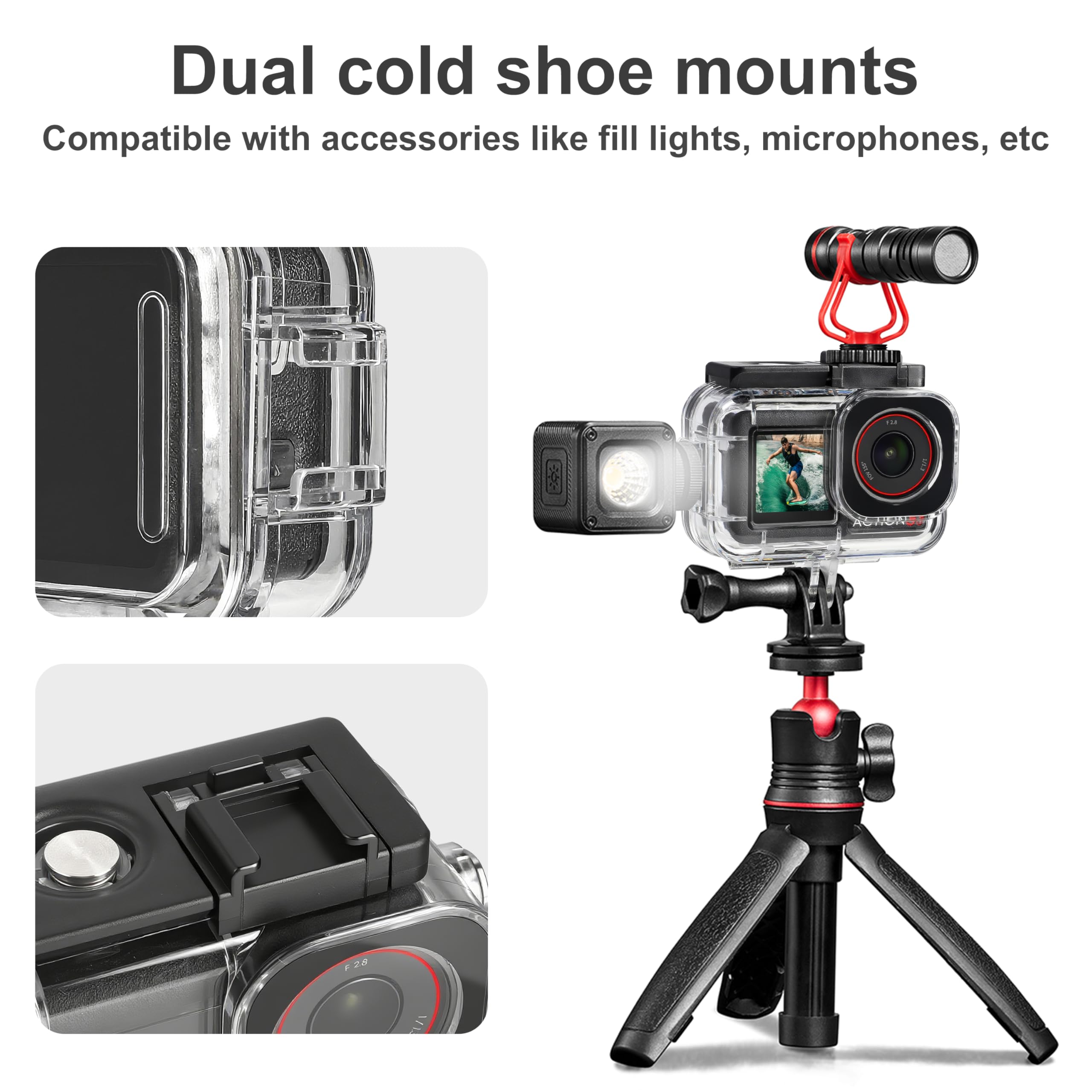 FitStill Wodoodporna obudowa 50 m i 3 filtry i pływający uchwyt ręczny zestaw kompatybilny z DJI Osmo Action 5 Pro Action 4 Action 3, snorkeling, surfowanie, wakeboarding pokrowiec ochronny zestaw