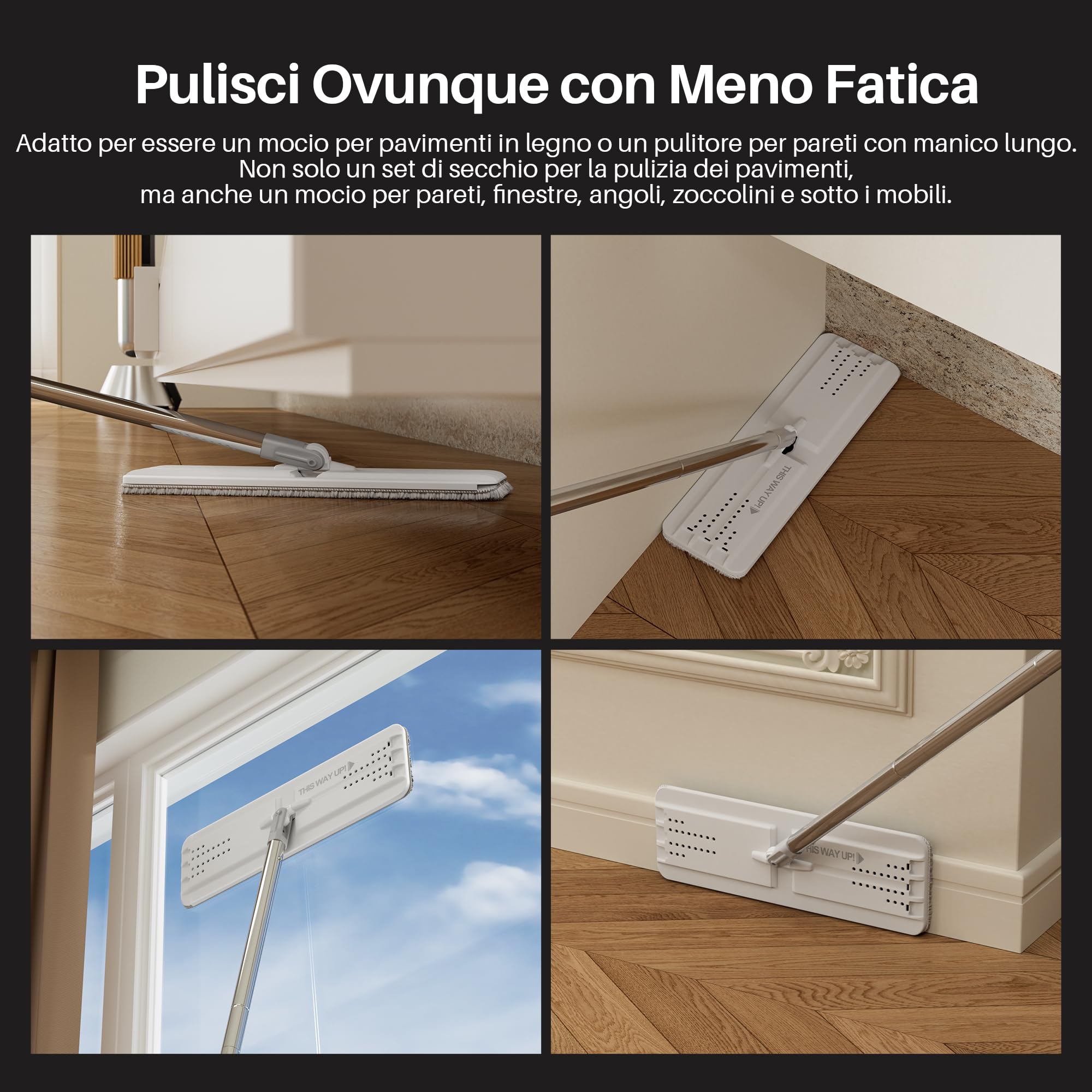 JOYMOOP mocio lavapavimenti e secchio con strizzatore, mocio piatto con 3 panni in microfibra lavabili, uso bagnato e asciutto mop lavapavimenti, sistema di pulizia del pavimenti