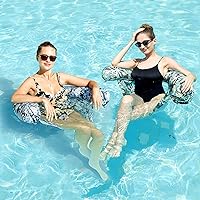 Vista 2 de FindUWill Inflatable Pool Floats Chairs, 2-Pack Comfortable Fabric Covered Pool Chairs with Sling, Stable Swimming Noodles Seats for Adults, Summer