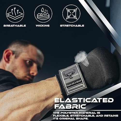 Miniatura 7 de BEAST RAGE Guantes interiores con envolturas de mano, envoltura rápida, largo de 36 pulgadas, soporte de muñeca de MMA, vendajes Muay Thai,