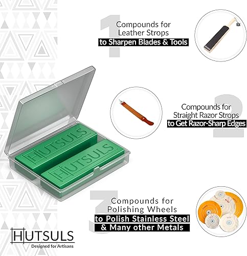 Miniatura 2 de Hutsuls Compuesto para cortar cuchillos con estuche, (paquete de 2, 5 onzas en total) para bordes afilados, barras de pulido verdes fáciles de usar